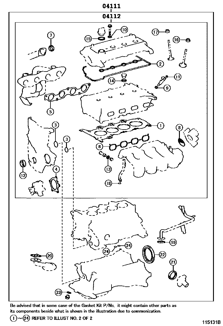 Toyota COROLLA Engine Overhaul Gasket Kit EPC diagram — 115131B