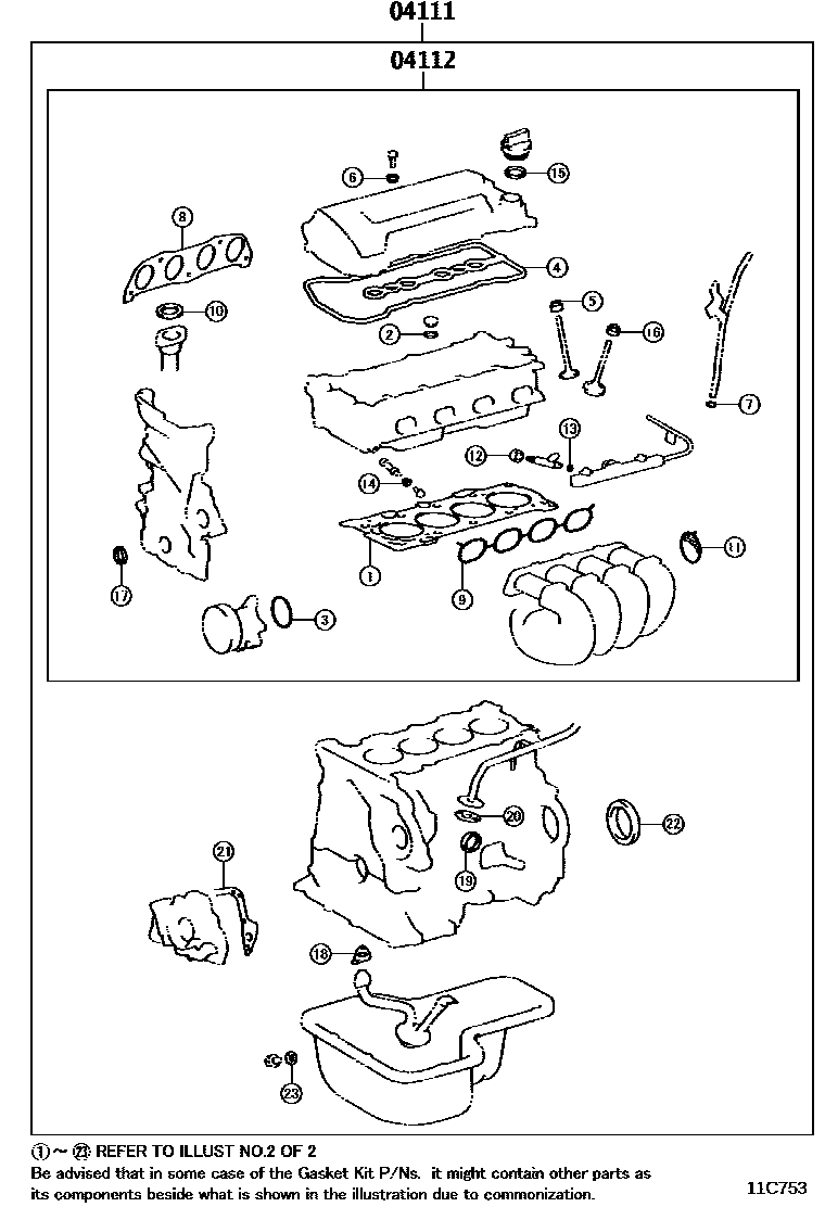 Toyota COROLLA Engine Overhaul Gasket Kit EPC diagram — 11C753