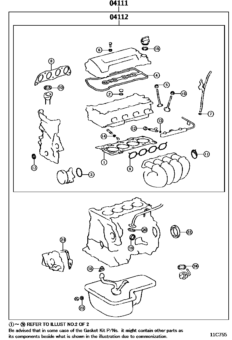 Toyota COROLLA Engine Overhaul Gasket Kit EPC diagram — 11C755