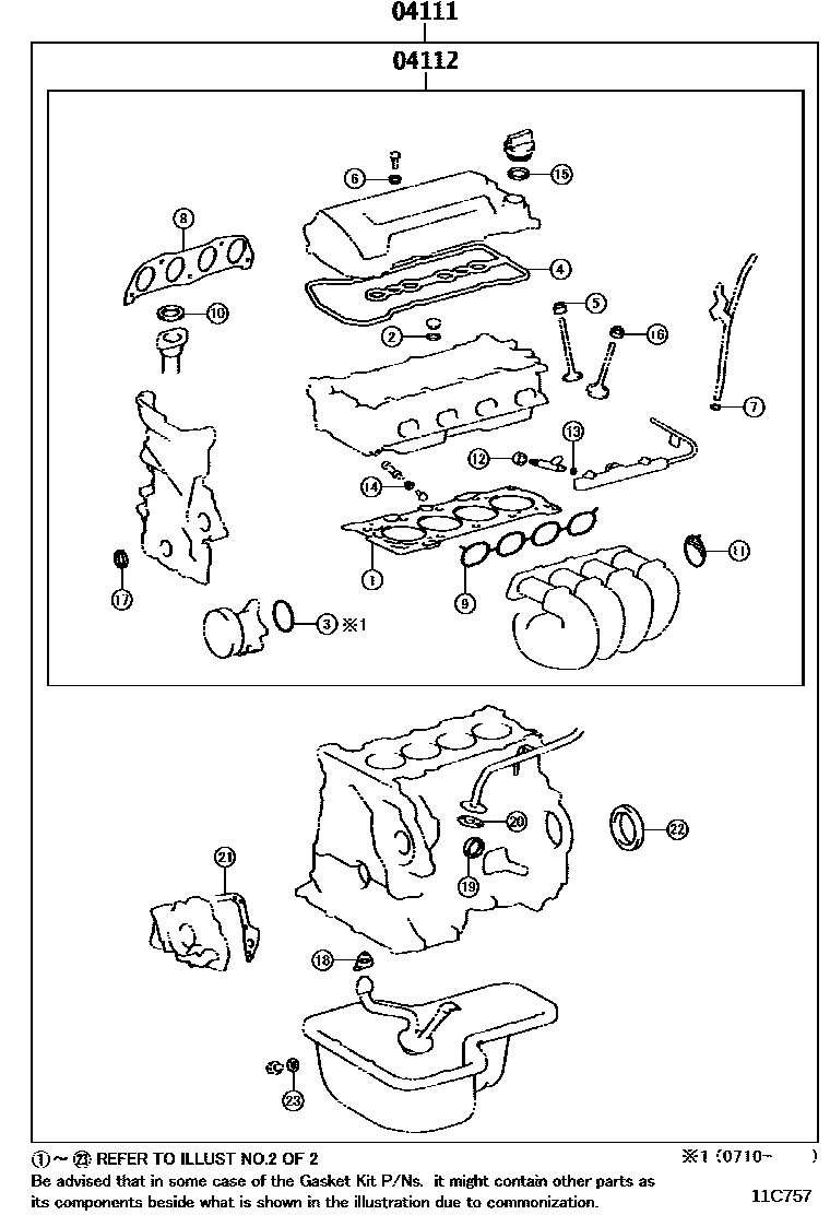 Toyota COROLLA Engine Overhaul Gasket Kit EPC diagram — 11C757