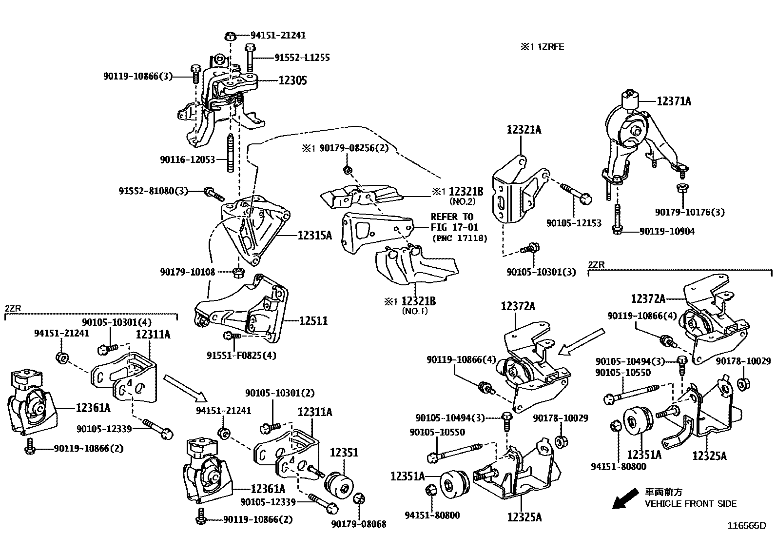 Toyota COROLLA Engine Mounting EPC diagram — 116565D