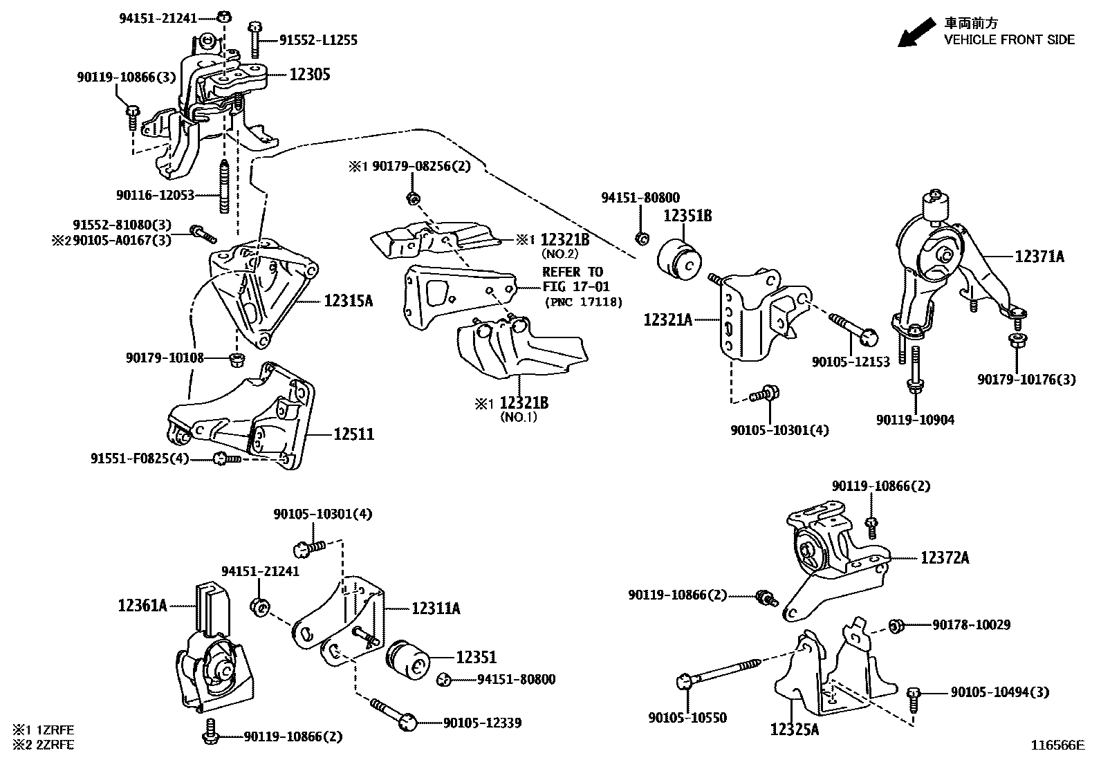 Toyota COROLLA Engine Mounting EPC diagram — 116566E