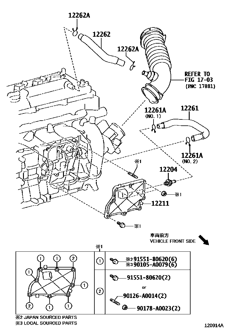 Toyota COROLLA Ventilation Hose EPC diagram — 120914A
