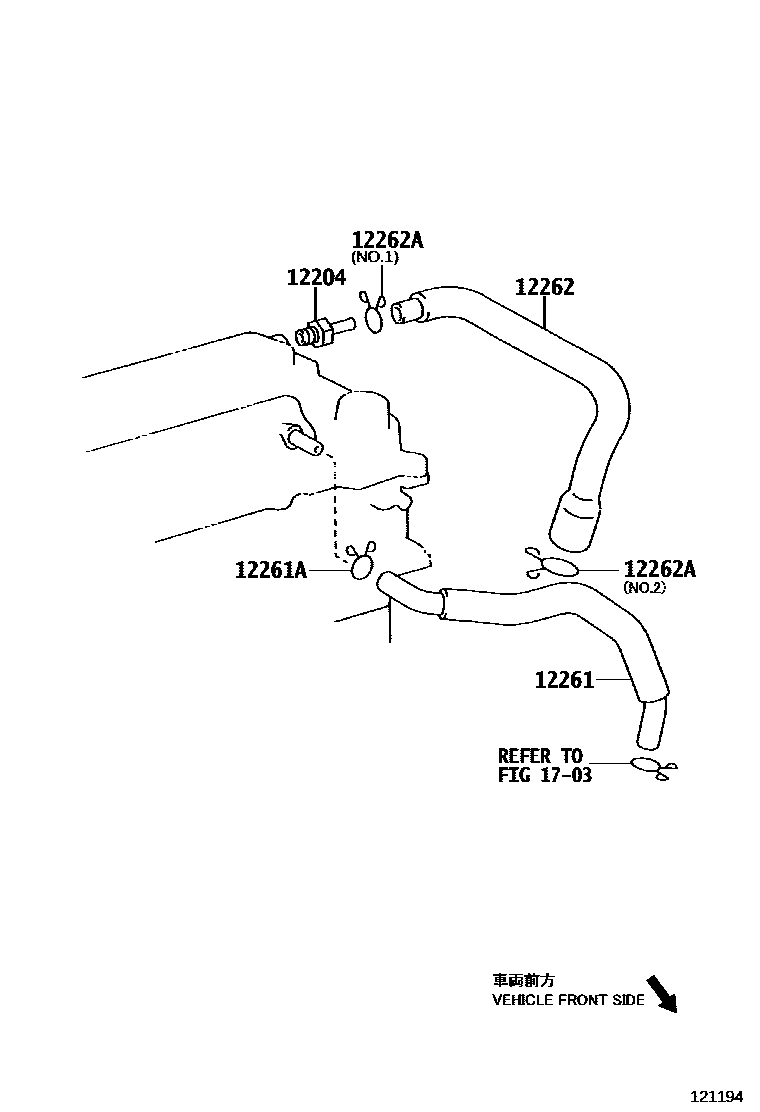 Toyota COROLLA Ventilation Hose EPC diagram — 121194
