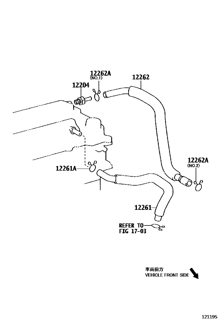 Toyota COROLLA Ventilation Hose EPC diagram — 121195