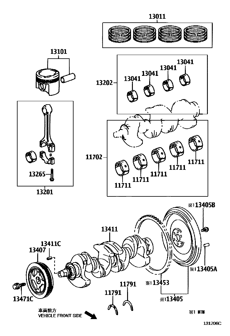 Toyota COROLLA Crankshaft & Piston EPC diagram — 131206C