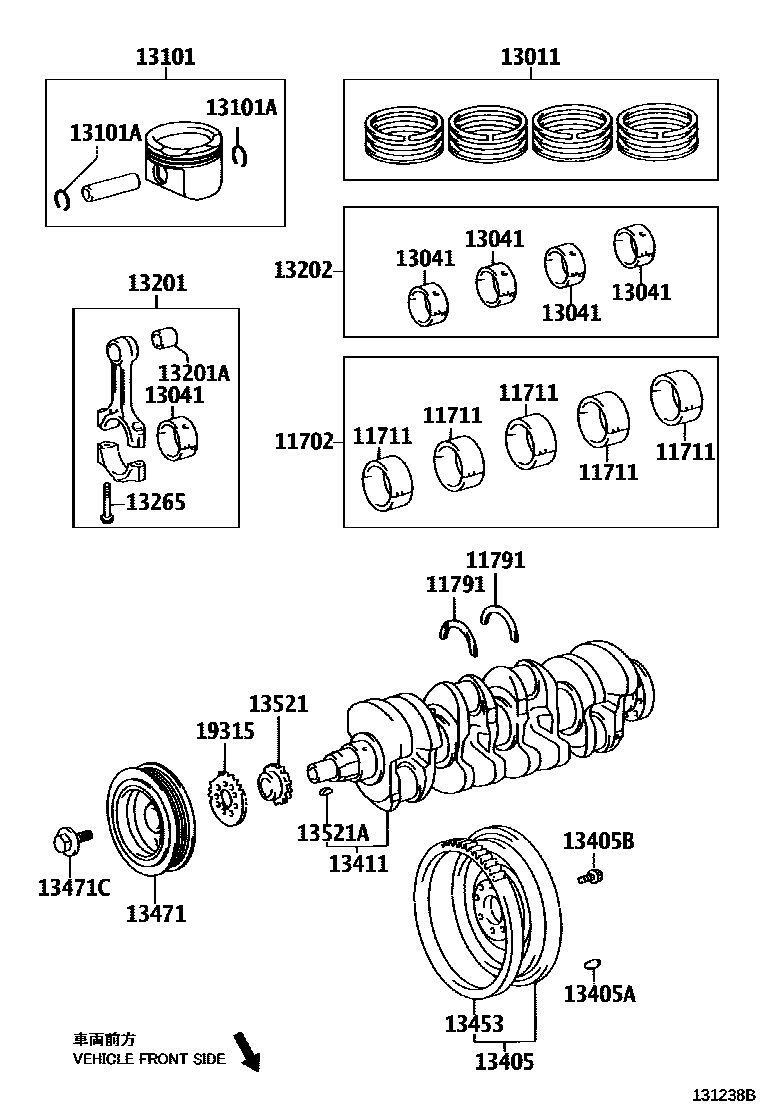 Toyota COROLLA Crankshaft & Piston EPC diagram — 131238B