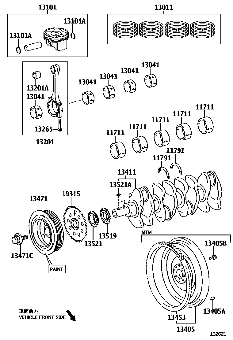 Toyota COROLLA Crankshaft & Piston EPC diagram — 132621
