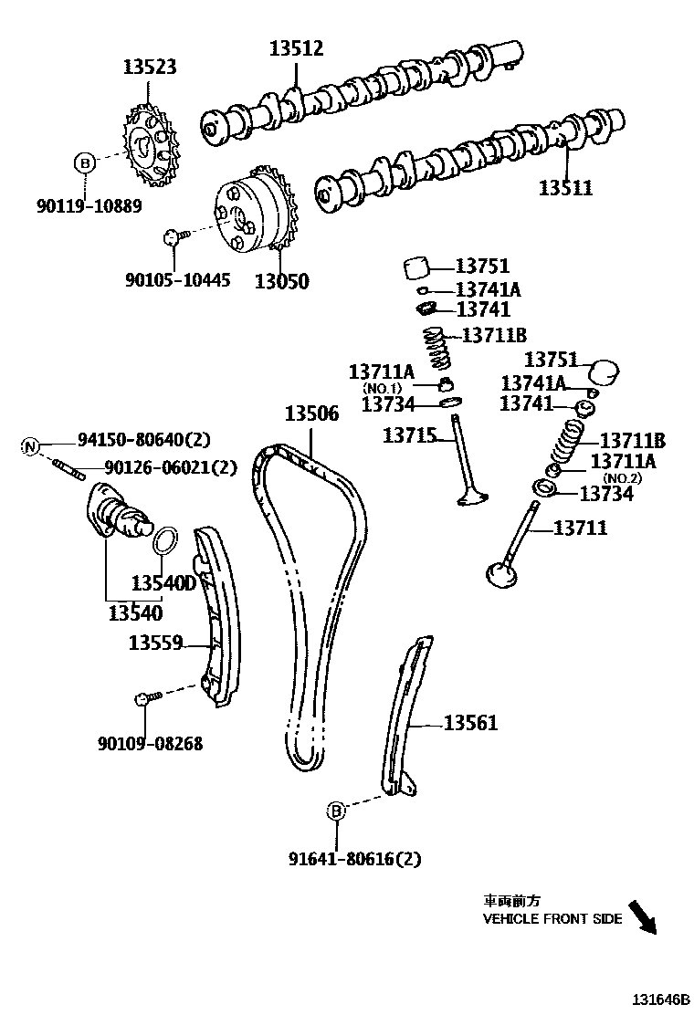 Toyota COROLLA Camshaft & Valve EPC diagram — 131646B