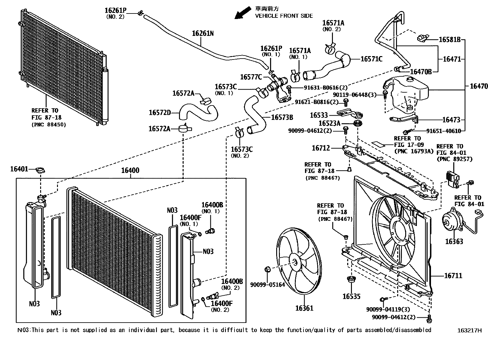 Toyota COROLLA RADIATOR & WATER OUTLET EPC diagram — 163217H