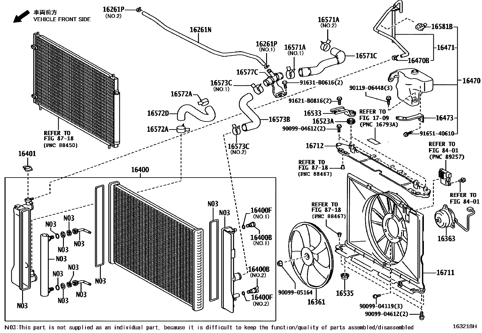 Toyota COROLLA RADIATOR & WATER OUTLET EPC diagram — 163218H