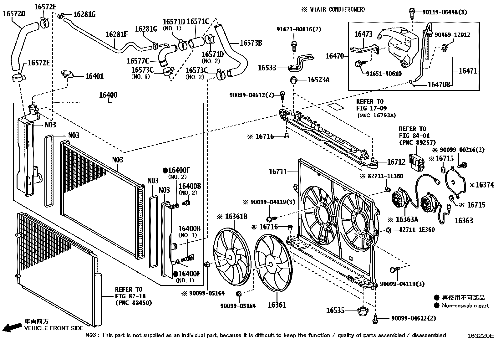 Toyota COROLLA RADIATOR & WATER OUTLET EPC diagram — 163220E