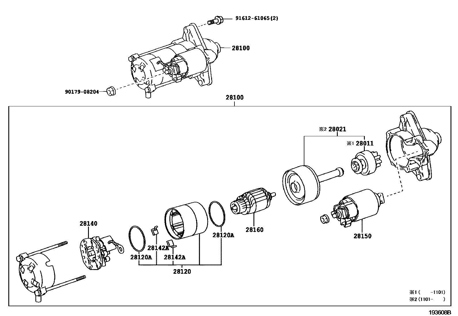 Toyota COROLLA 起动机 EPC diagram — 193608B