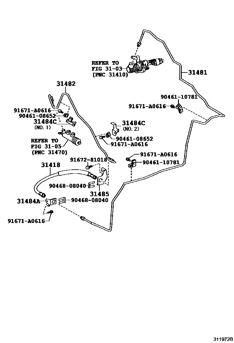 Toyota COROLLA 离合器踏板和挠性软管 EPC diagram — 311972B