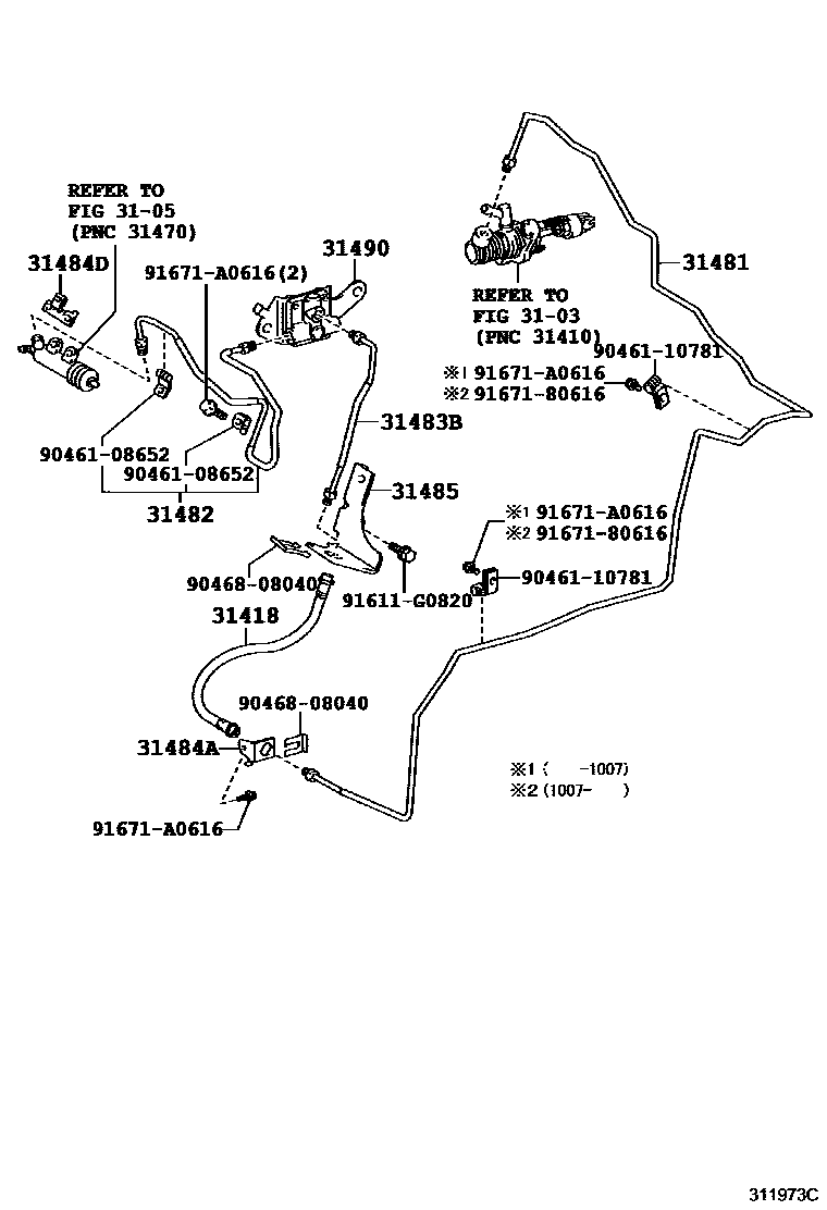 Toyota COROLLA 离合器踏板和挠性软管 EPC diagram — 311973C