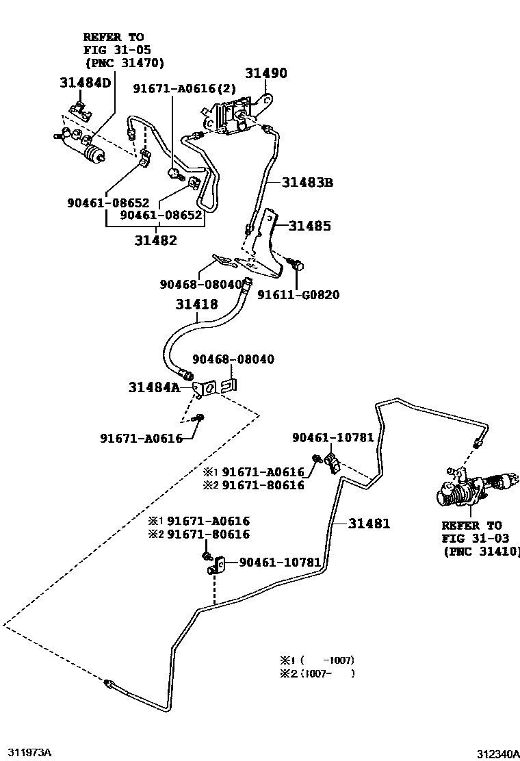 Toyota COROLLA 离合器踏板和挠性软管 EPC diagram — 312340A