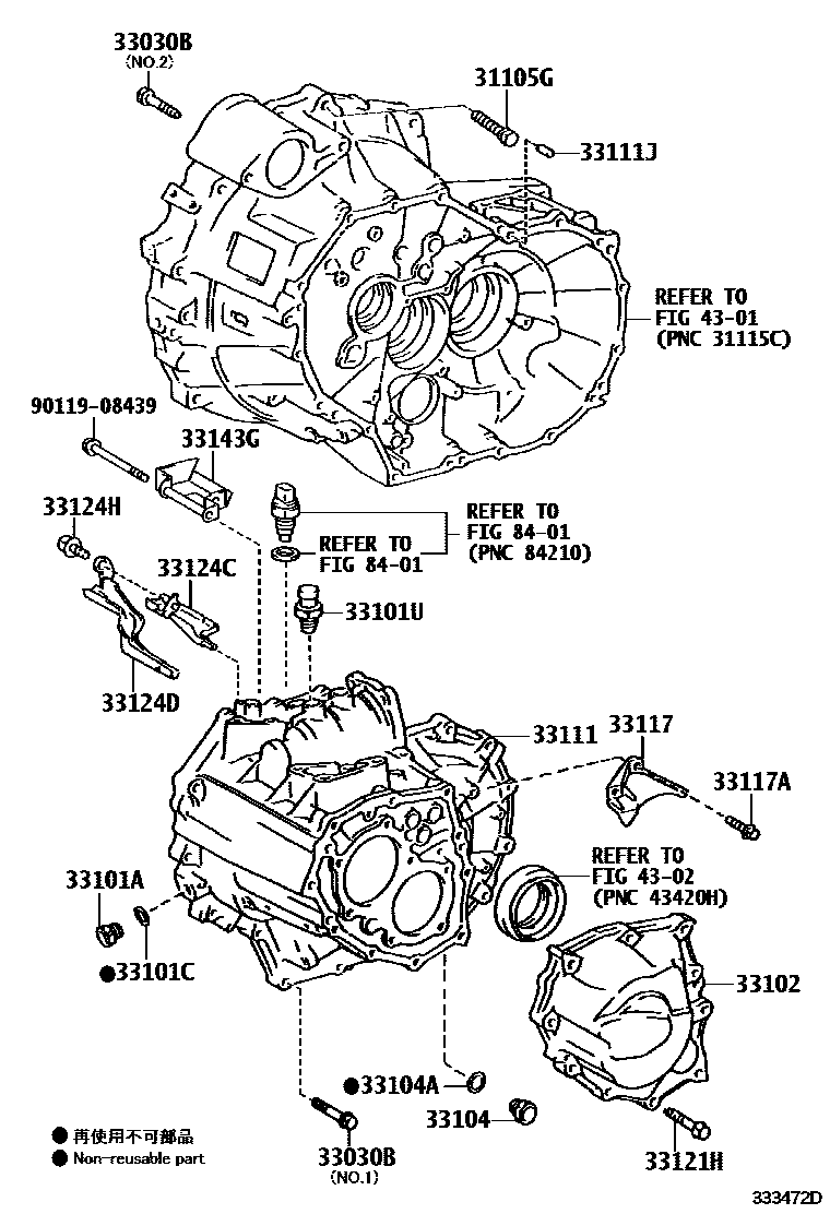 Toyota COROLLA 离合器壳和变速器壳(MTM) EPC diagram — 333472D