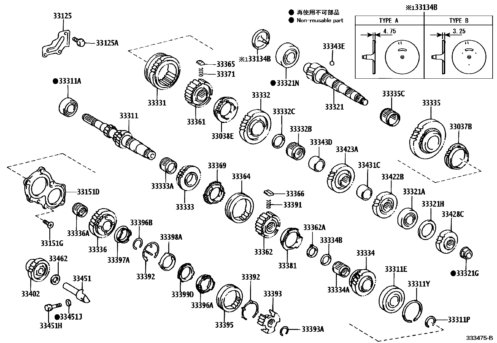 Toyota COROLLA 变速器齿轮(MTM) EPC diagram — 333475B