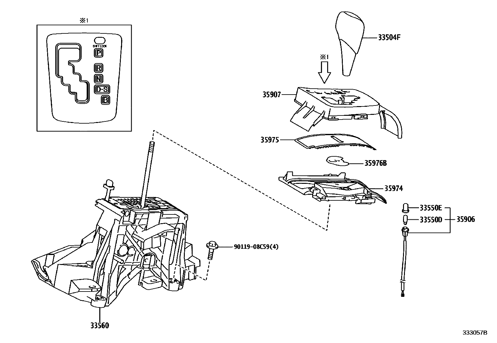 Toyota COROLLA Shift Lever & Retainer EPC diagram — 333057B