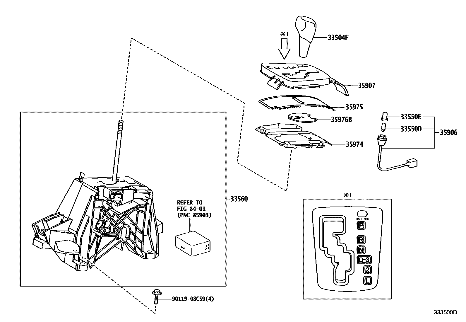 Toyota COROLLA Shift Lever & Retainer EPC diagram — 333500D