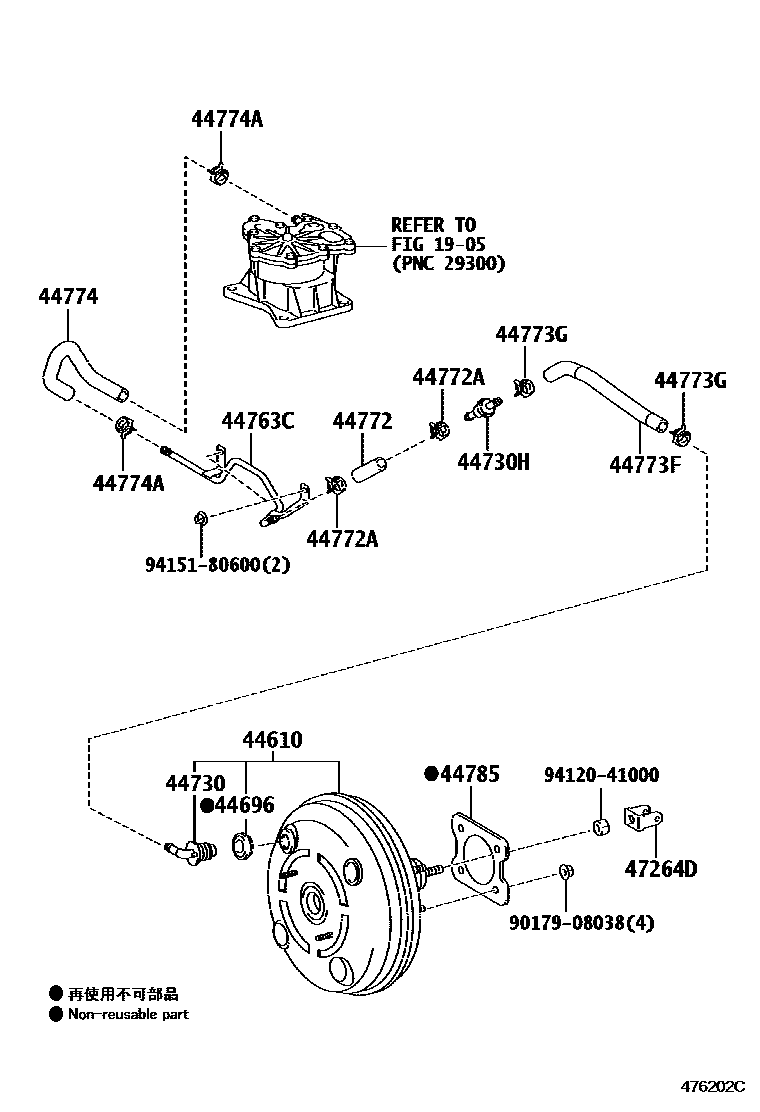 Toyota COROLLA 制动助力器和真空管 EPC diagram — 476202C