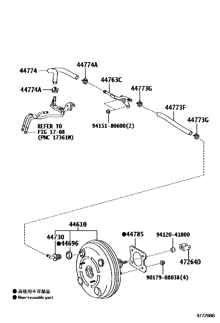 Toyota COROLLA 制动助力器和真空管 EPC diagram — 477298B