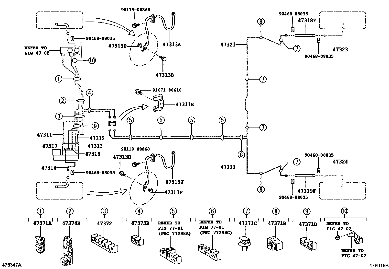 Toyota COROLLA 制动配管和卡箍 EPC diagram — 476016B