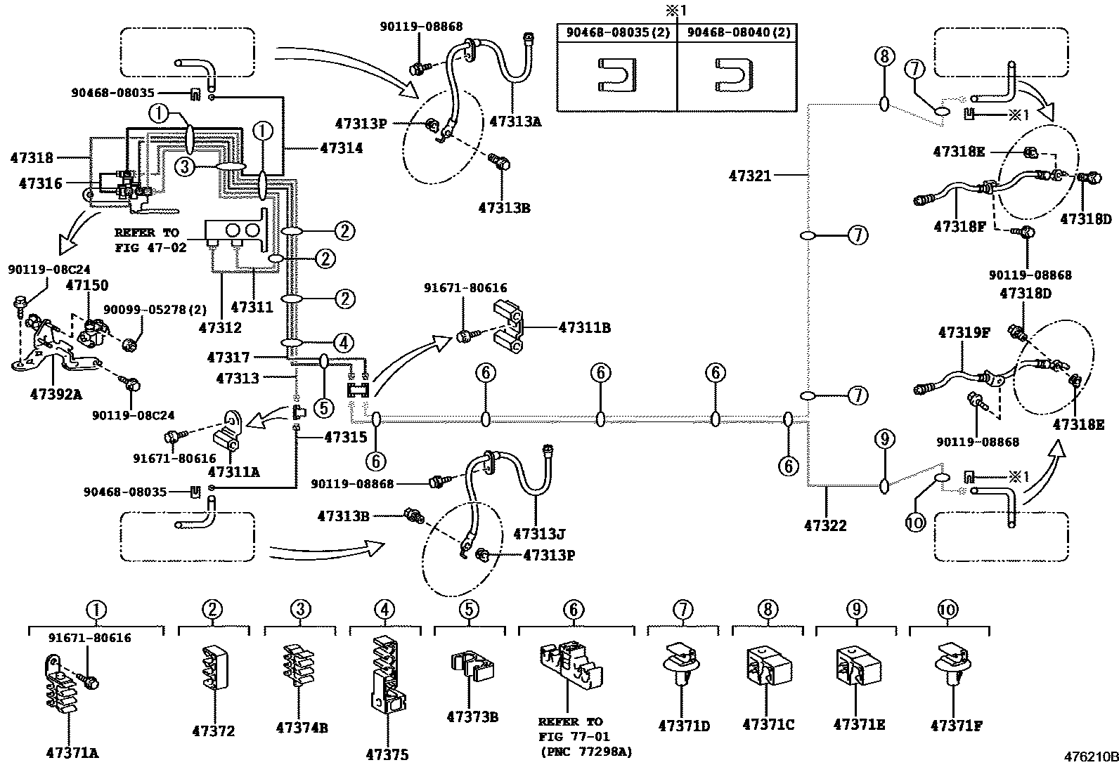 Toyota COROLLA 制动配管和卡箍 EPC diagram — 476210B