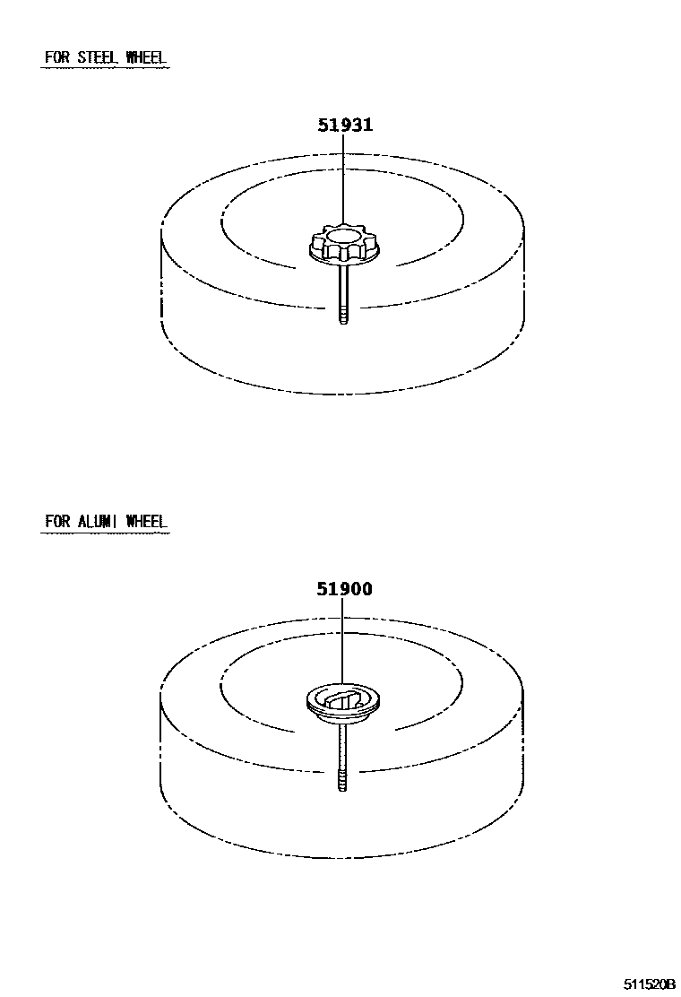 Toyota COROLLA Spare tire rack EPC diagram — 511520B