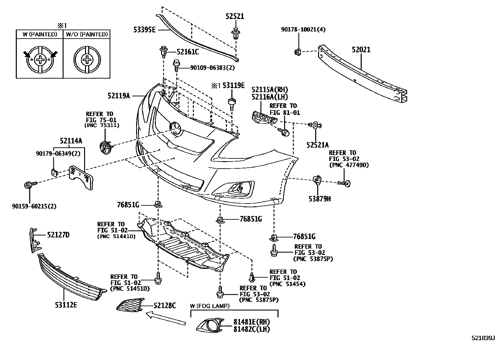 Toyota COROLLA 前保险杠及附件 EPC diagram — 521839J