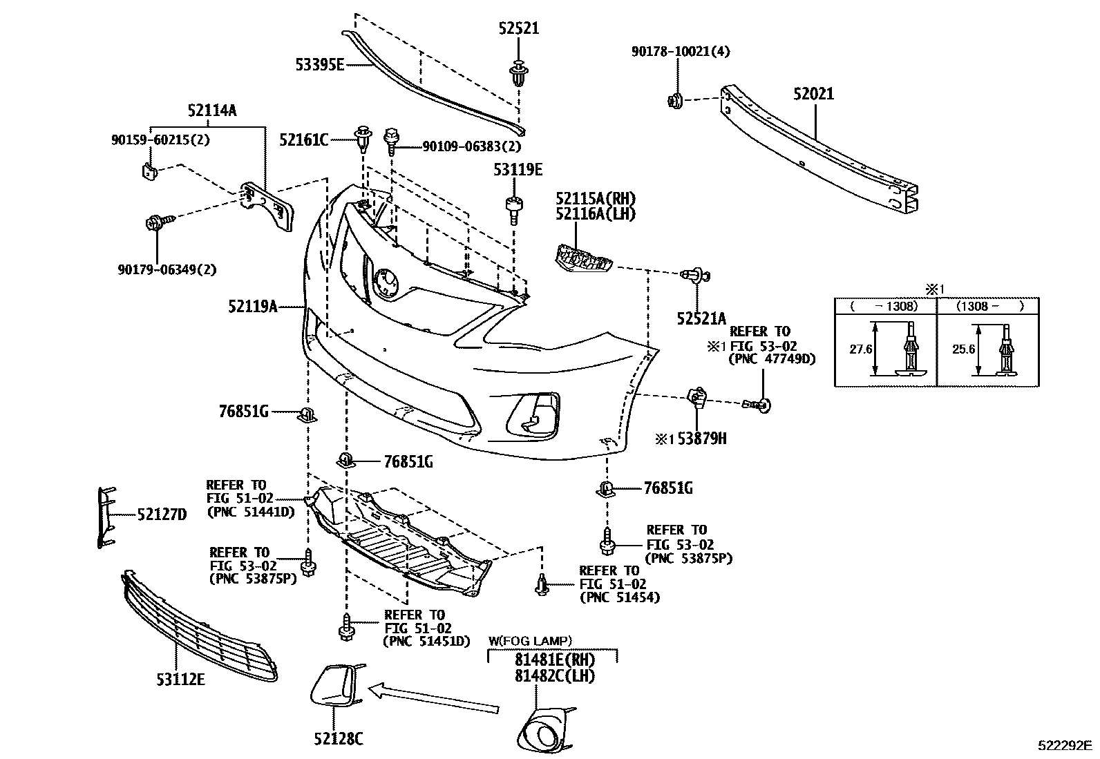Toyota COROLLA 前保险杠及附件 EPC diagram — 522292E