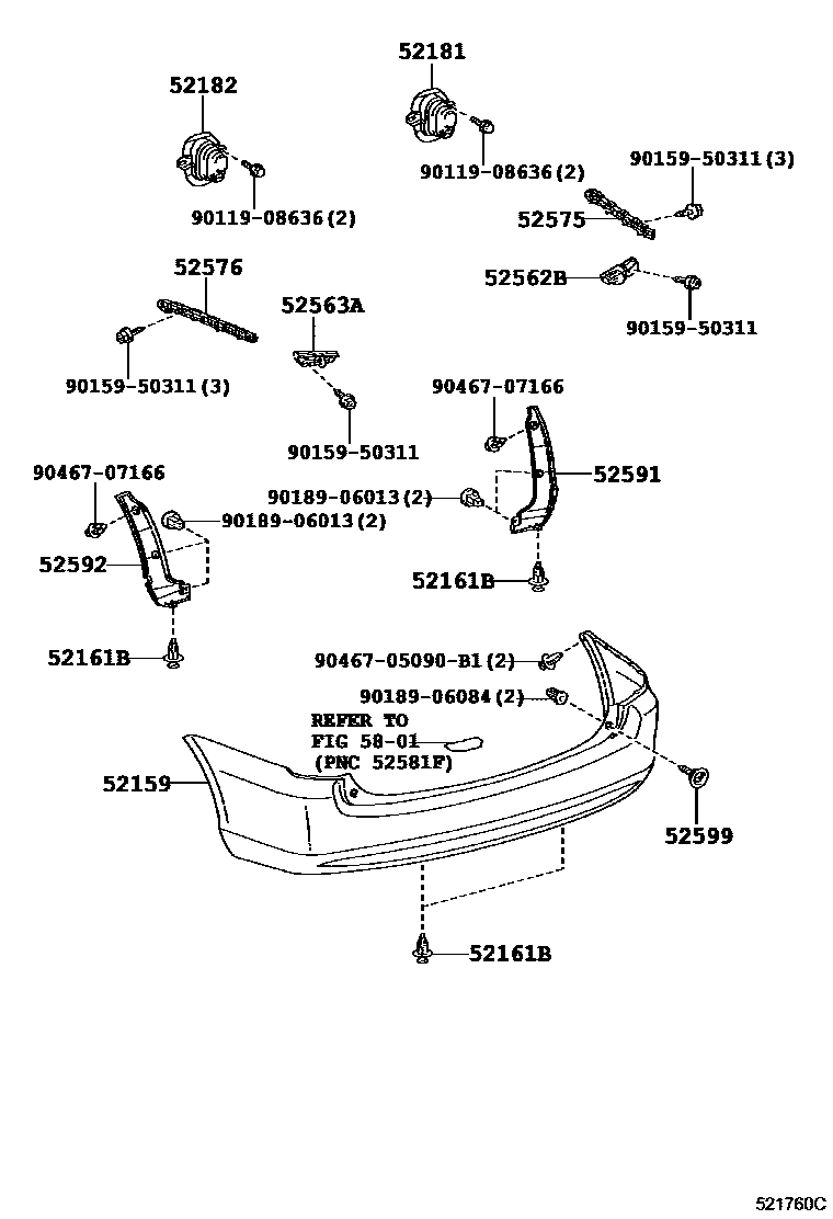 Toyota COROLLA 后保险杠及附件 EPC diagram — 521760C