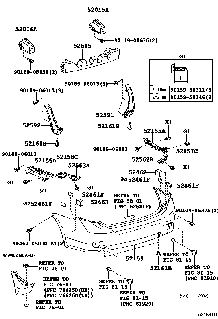 Toyota COROLLA 后保险杠及附件 EPC diagram — 521841D