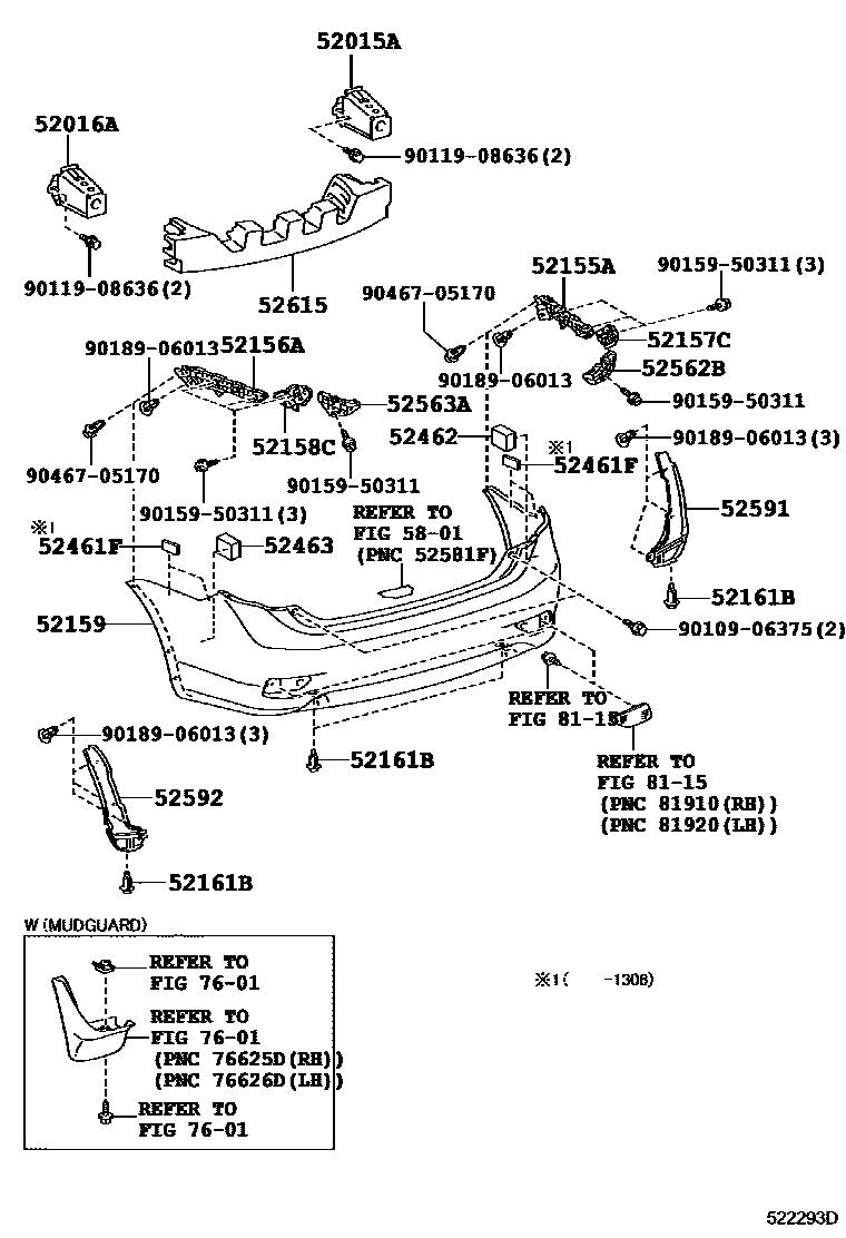 Toyota COROLLA 后保险杠及附件 EPC diagram — 522293D
