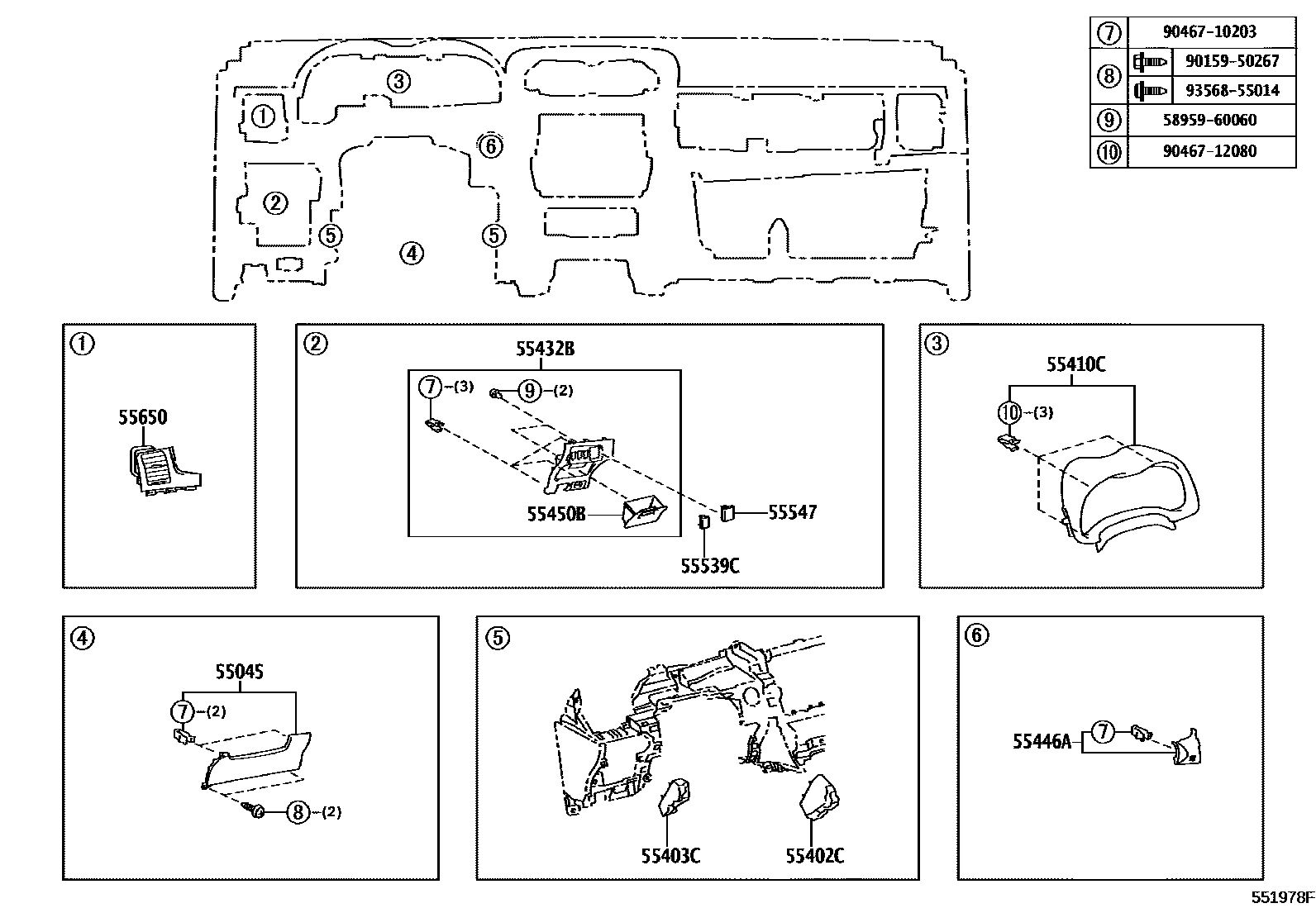 Toyota COROLLA 仪表板和手套箱 EPC diagram — 551978F