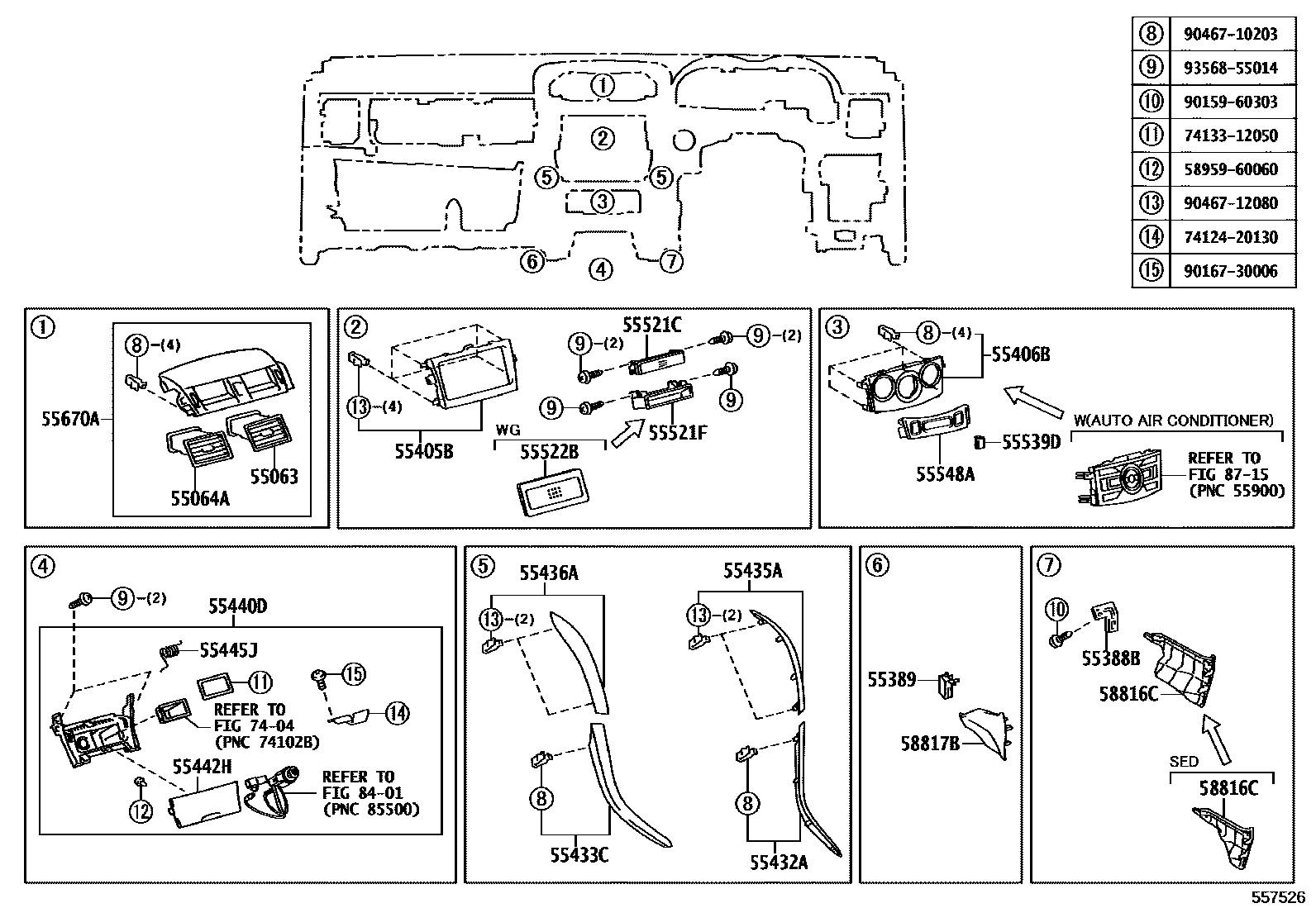 Toyota COROLLA 仪表板和手套箱 EPC diagram — 557526