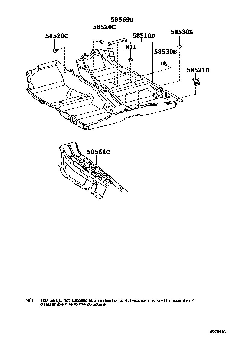 Toyota COROLLA 地板垫和地毯 EPC diagram — 583180A