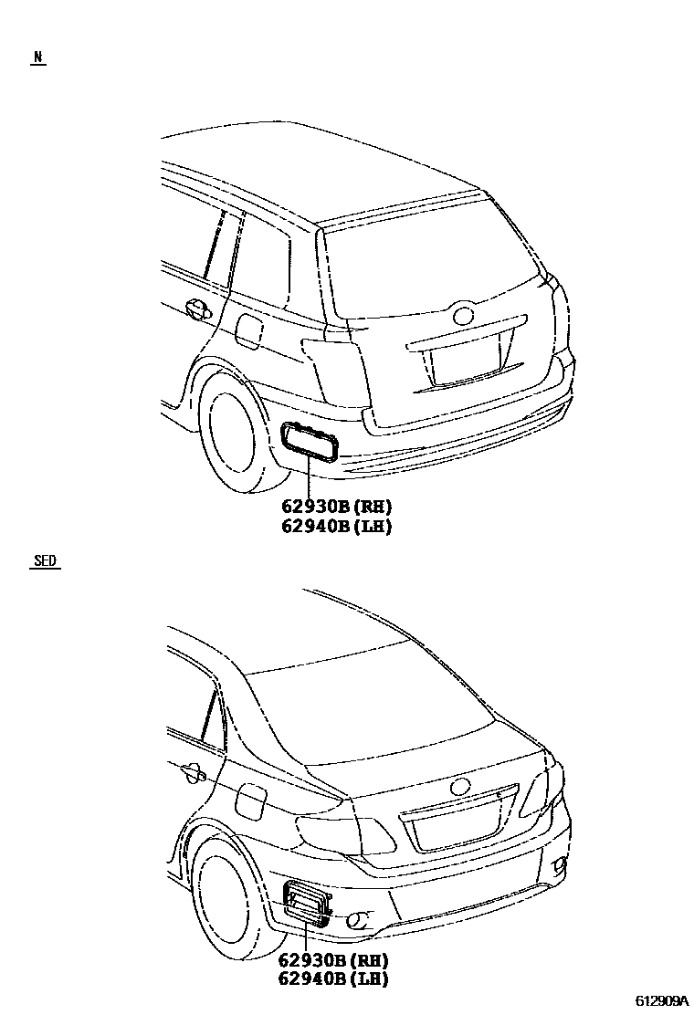 Toyota COROLLA 车侧通风装置 EPC diagram — 612909A