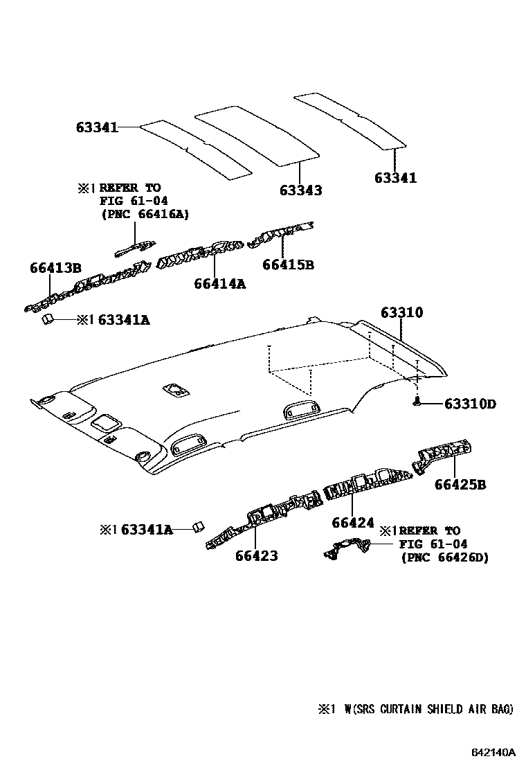 Toyota COROLLA 车顶内衬和消声垫 EPC diagram — 642140A