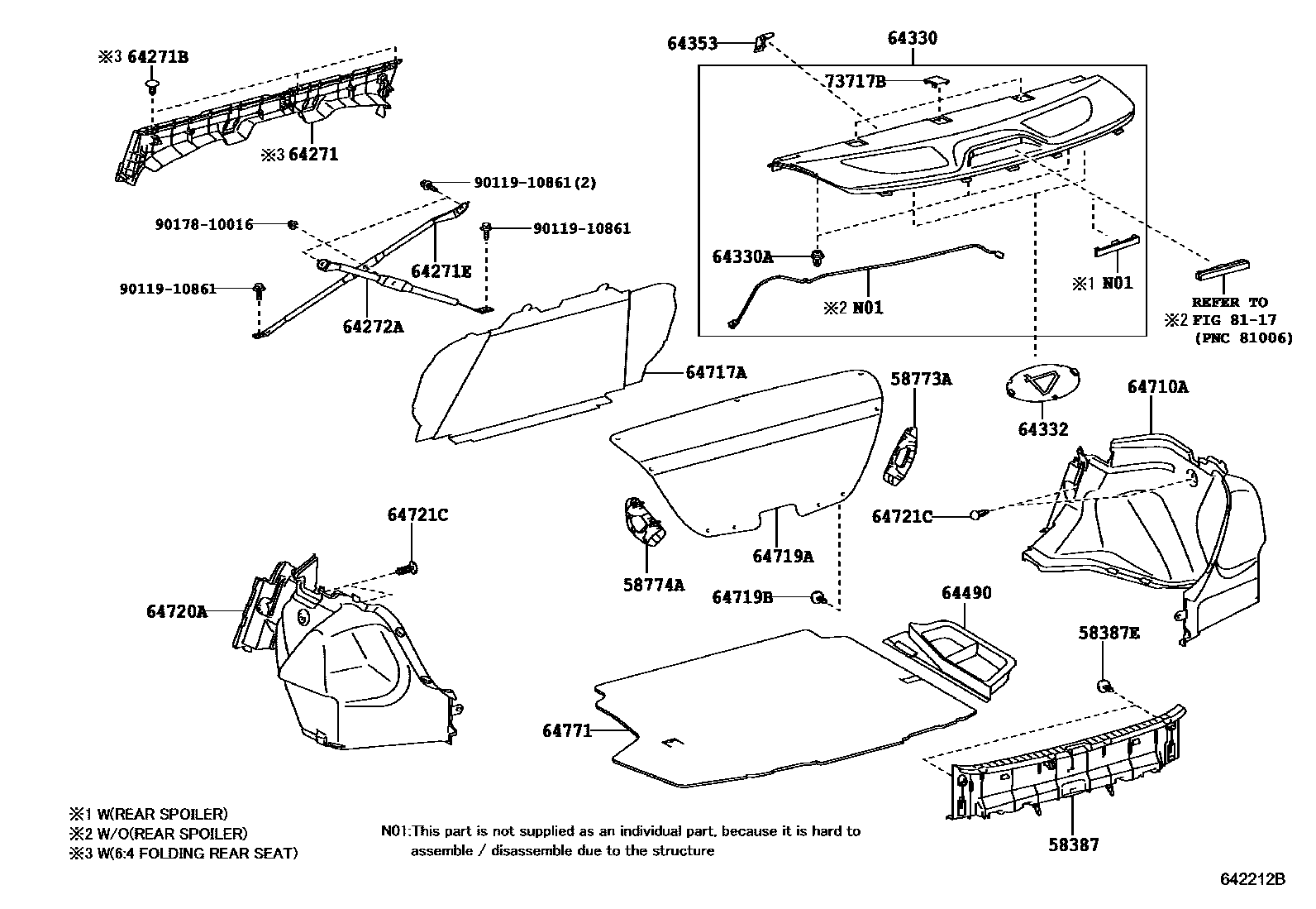 Toyota COROLLA 杂物箱板和行李箱垫 EPC diagram — 642212B