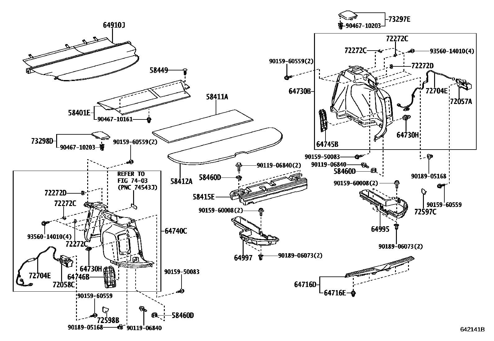 Toyota COROLLA 底板和底板装饰罩 EPC diagram — 642141B