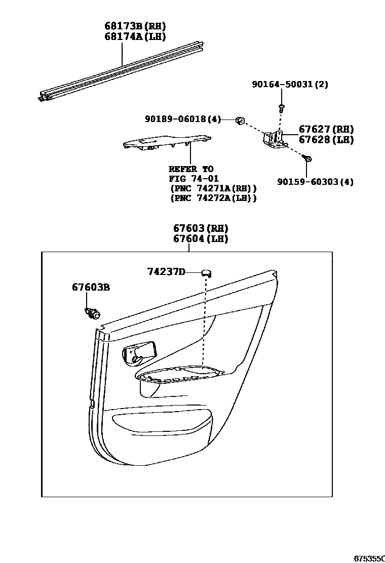 Toyota COROLLA 后门板和后门玻璃 EPC diagram — 675355C