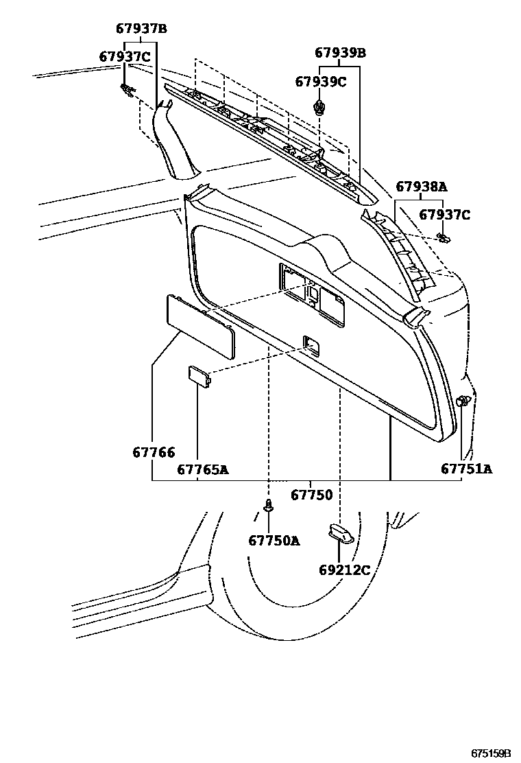 Toyota COROLLA 背门板和背门玻璃 EPC diagram — 675159B
