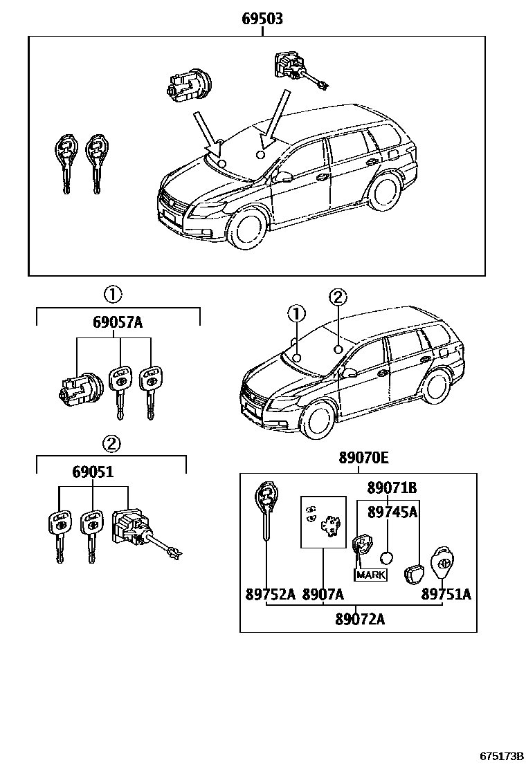 Toyota COROLLA 锁芯组件 EPC diagram — 675173B