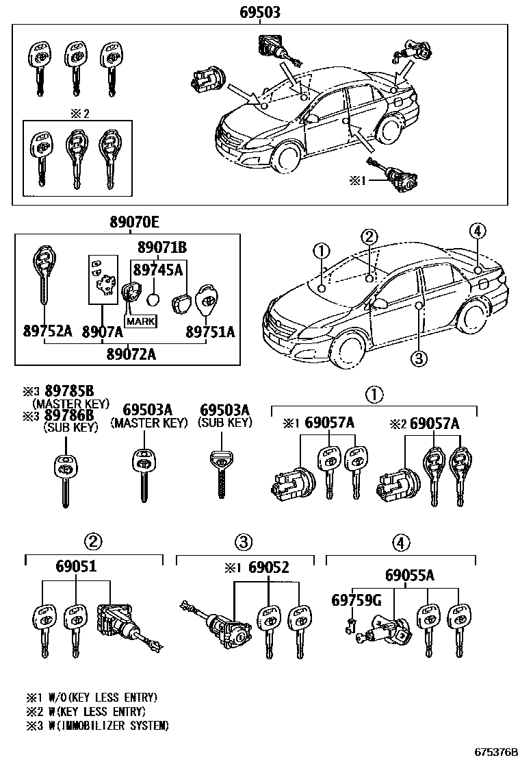 Toyota COROLLA 锁芯组件 EPC diagram — 675376B