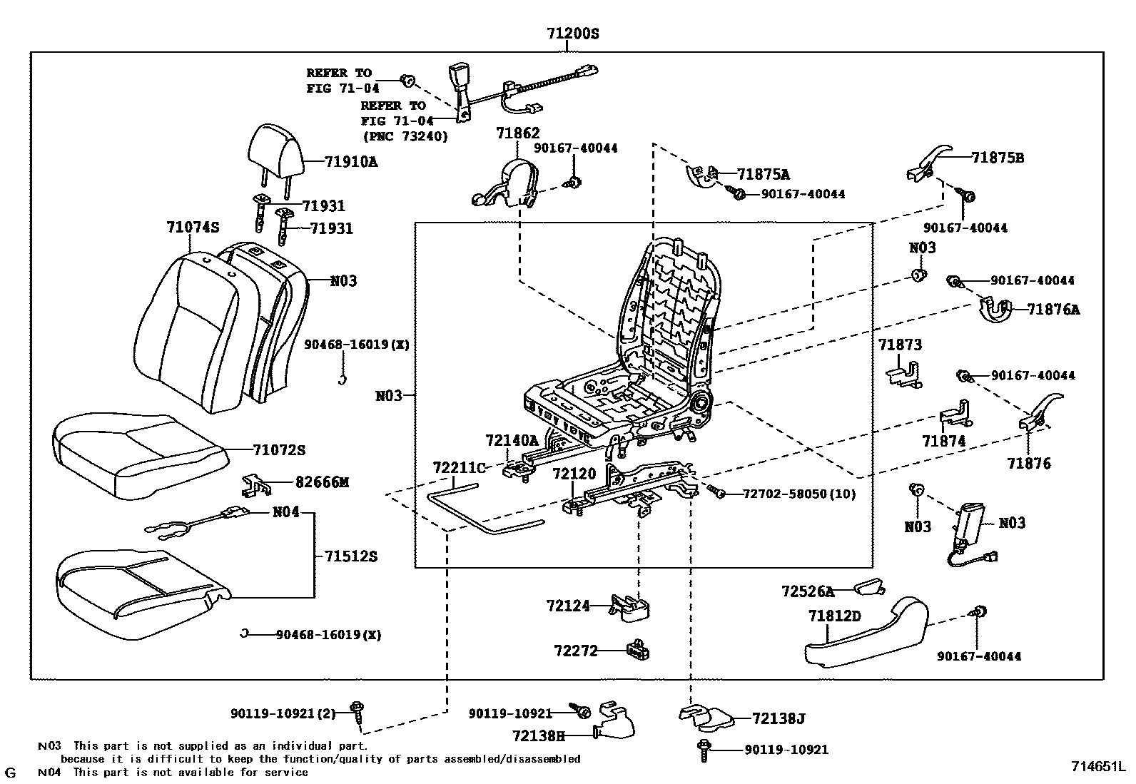 Toyota COROLLA 前排座椅和座椅滑轨 EPC diagram — 714651L
