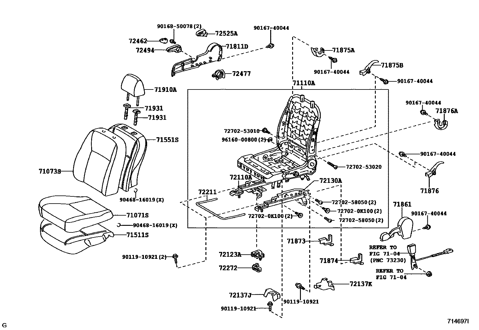 Toyota COROLLA 前排座椅和座椅滑轨 EPC diagram — 714697I