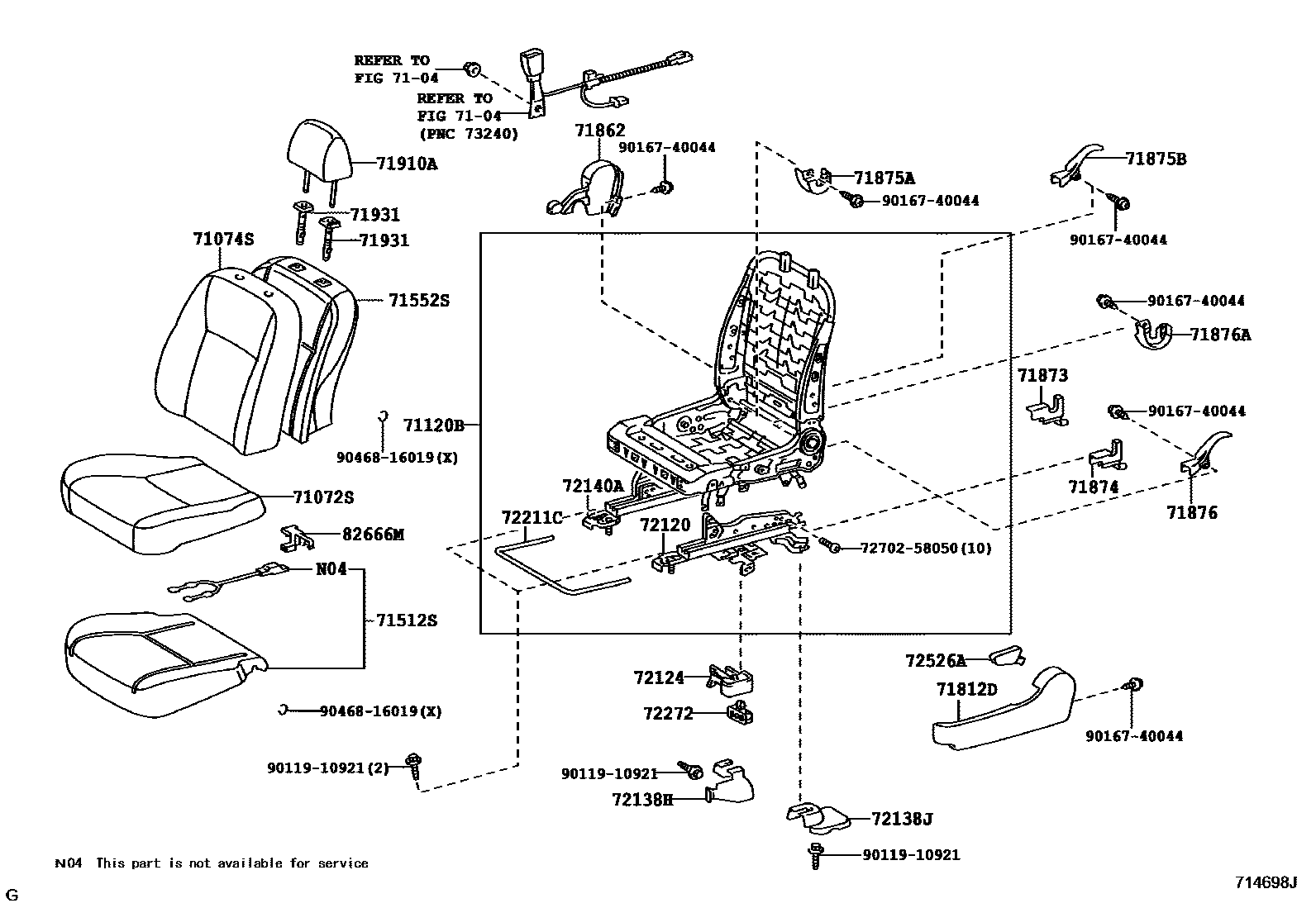 Toyota COROLLA 前排座椅和座椅滑轨 EPC diagram — 714698J