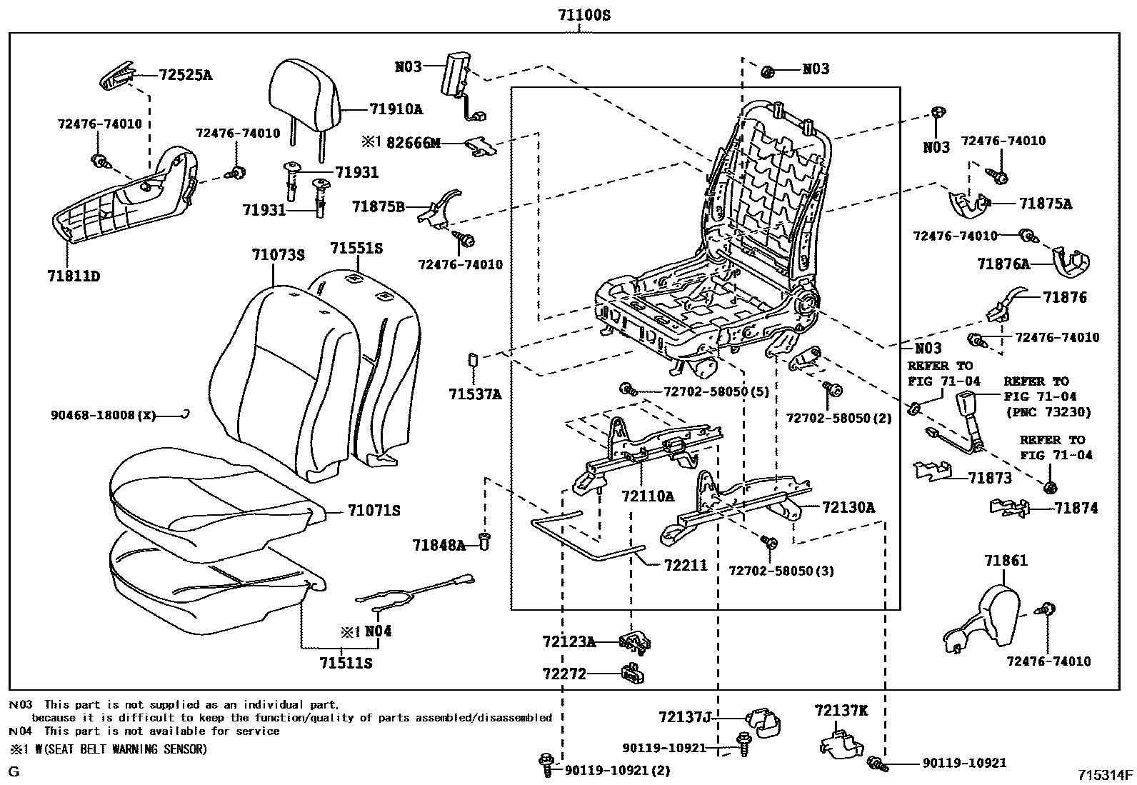 Toyota COROLLA 前排座椅和座椅滑轨 EPC diagram — 715314F