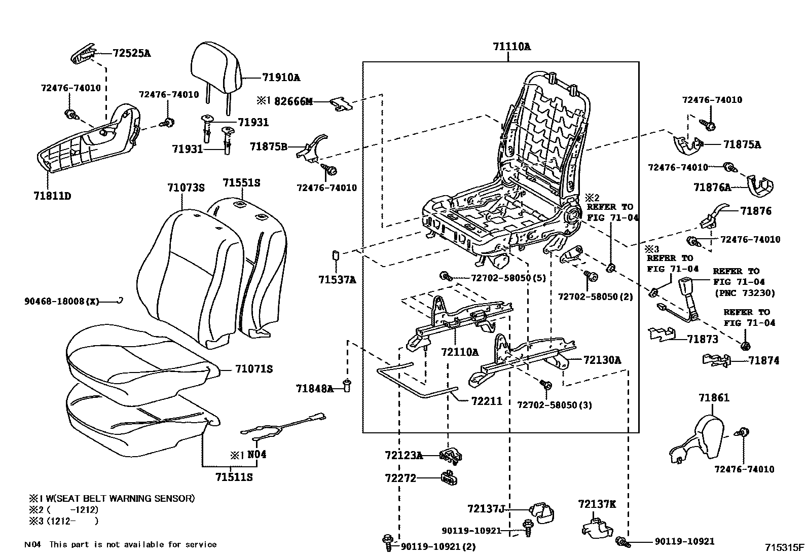 Toyota COROLLA 前排座椅和座椅滑轨 EPC diagram — 715315F